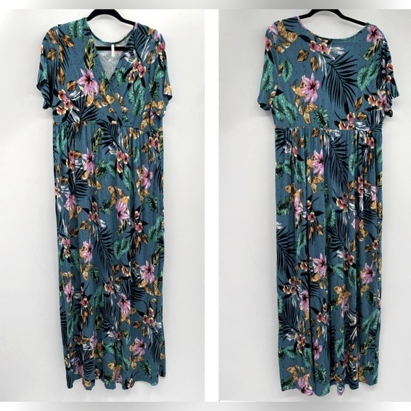 Xpenyo woman’s maternity tropical design stretchy wrap top maxi dress - Picture 1 of 6